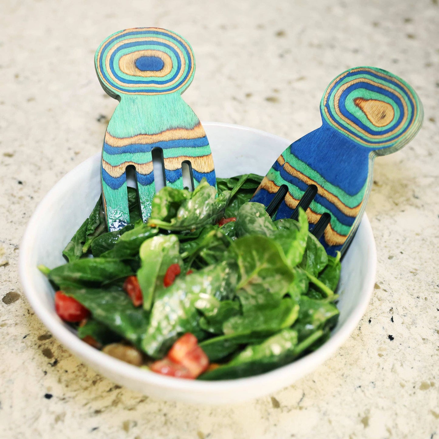 Wooden Peacock Salad Hands - set of 2