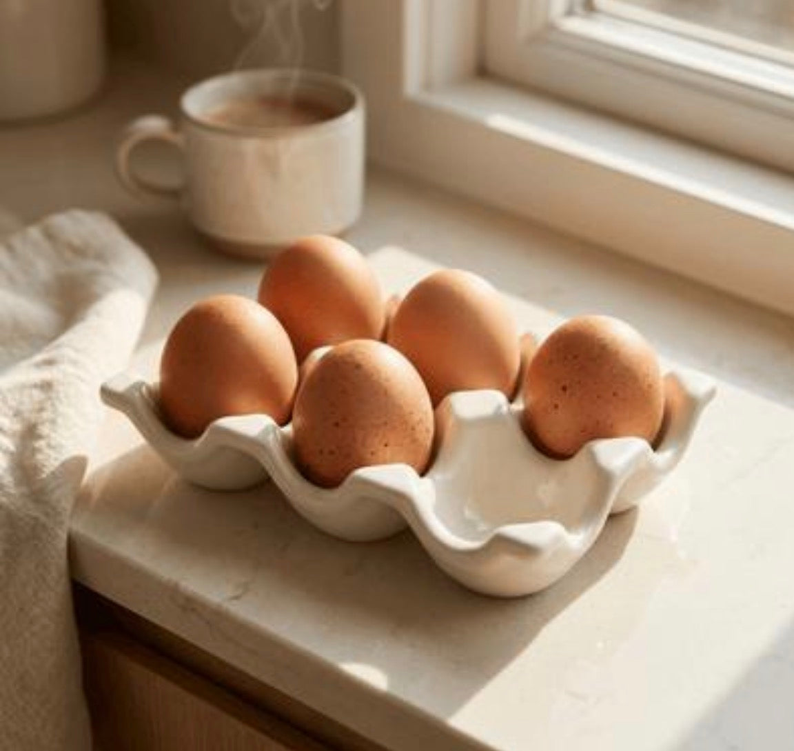 Ceramic 6 Egg Holder - White