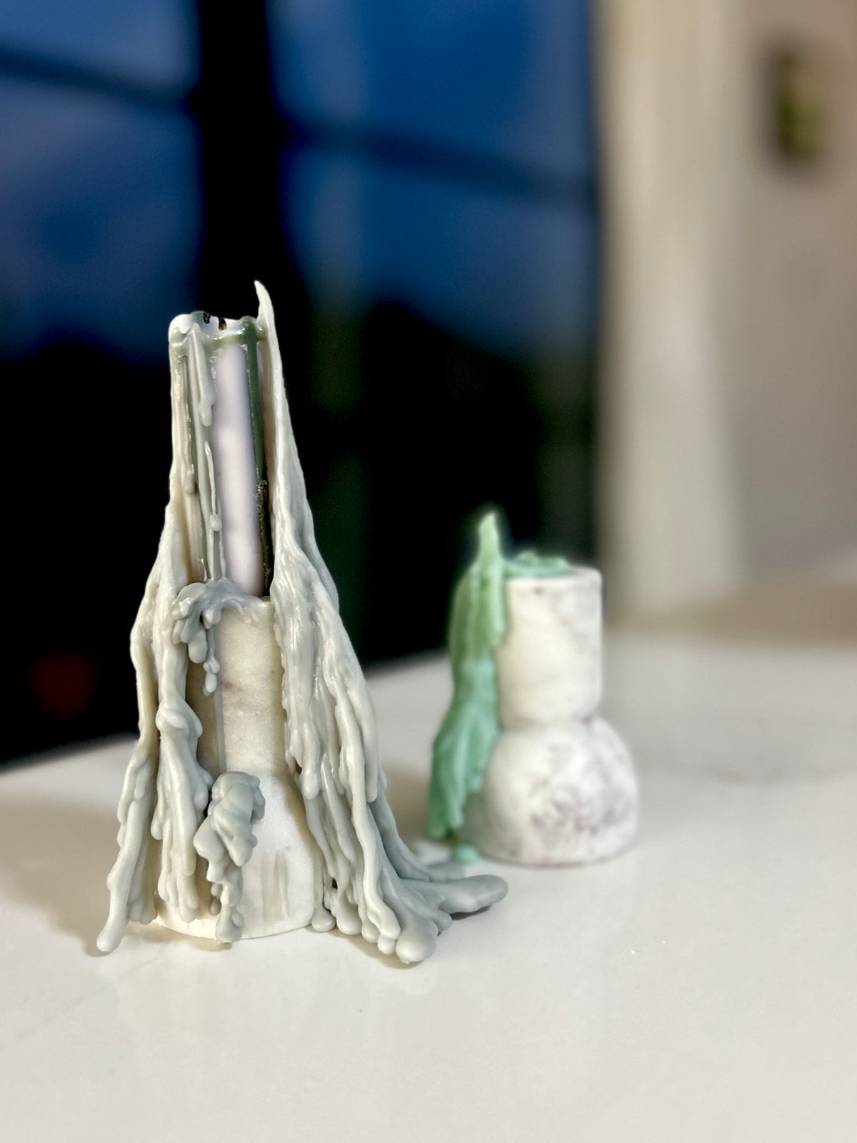 Hand carved tapered candle sticks - Vegan soy wax - Made in England