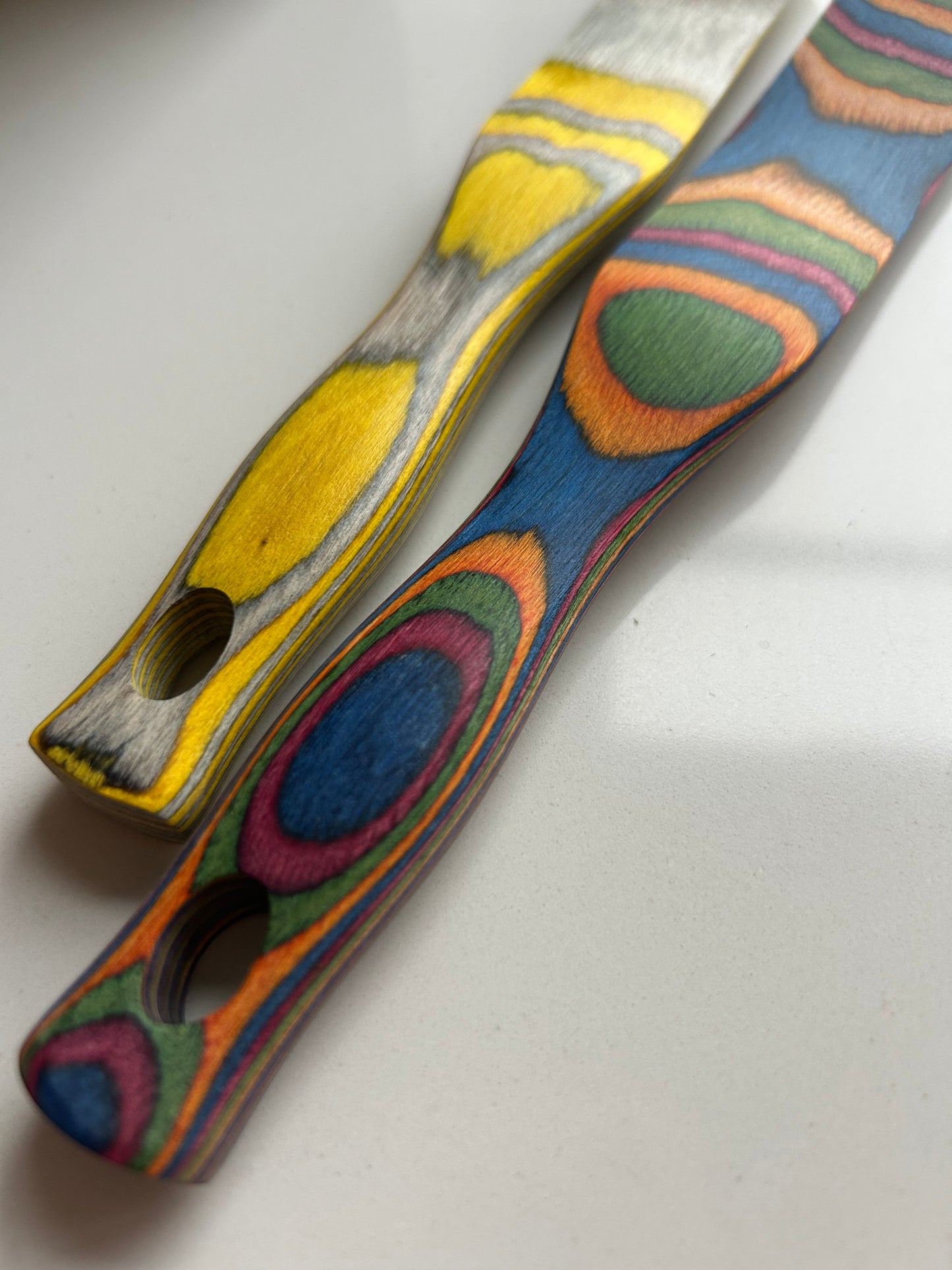 Colourful Wooden Compact Spurtle Spatulas - Naturally Dyed - handy mixing and spreading tool