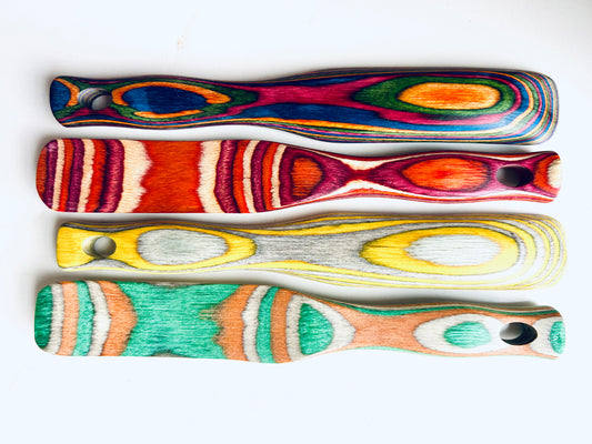 Colourful Wooden Compact Spurtle Spatulas - Naturally Dyed - handy mixing and spreading tool