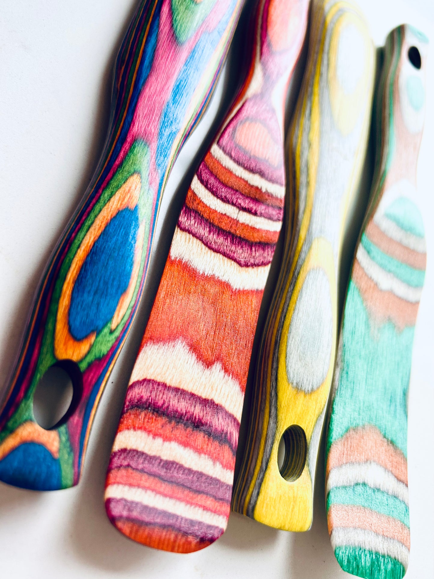 Colourful Wooden Compact Spurtle Spatulas - Naturally Dyed - handy mixing and spreading tool