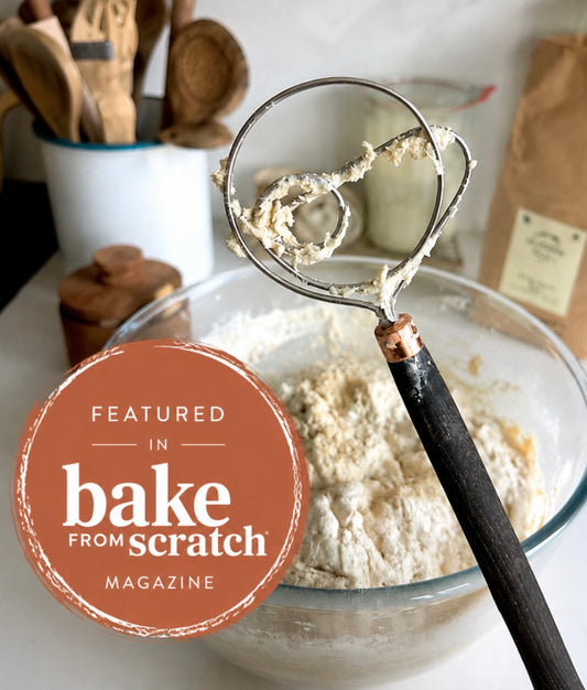 Handmade Black Oak Dough Whisk / Hook - 13" Traditional Batter and Dough Mixer - Made in England with Sheffield Steel