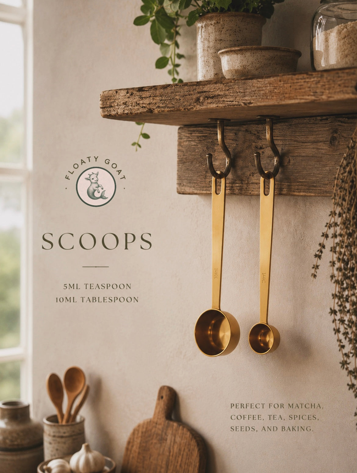 Golden scoops for tea, coffee, spices, and baking - 5ml & 10ml sizes