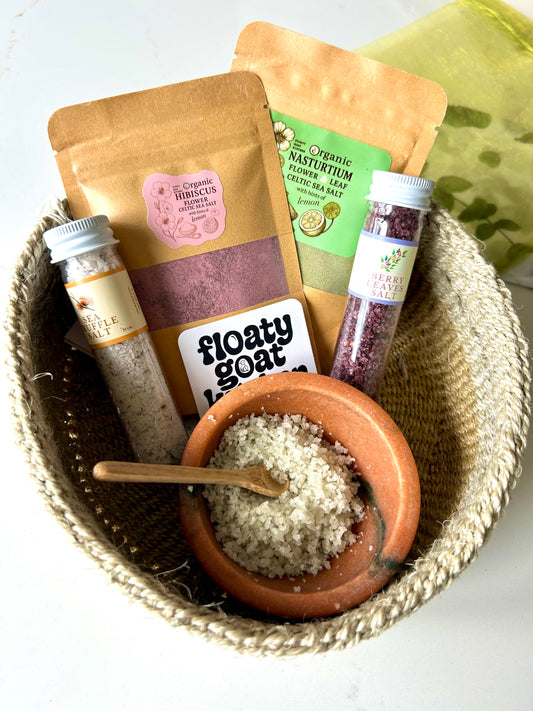 Artisanal Salt Gift Set with Marble Bowl & Handwoven Basket