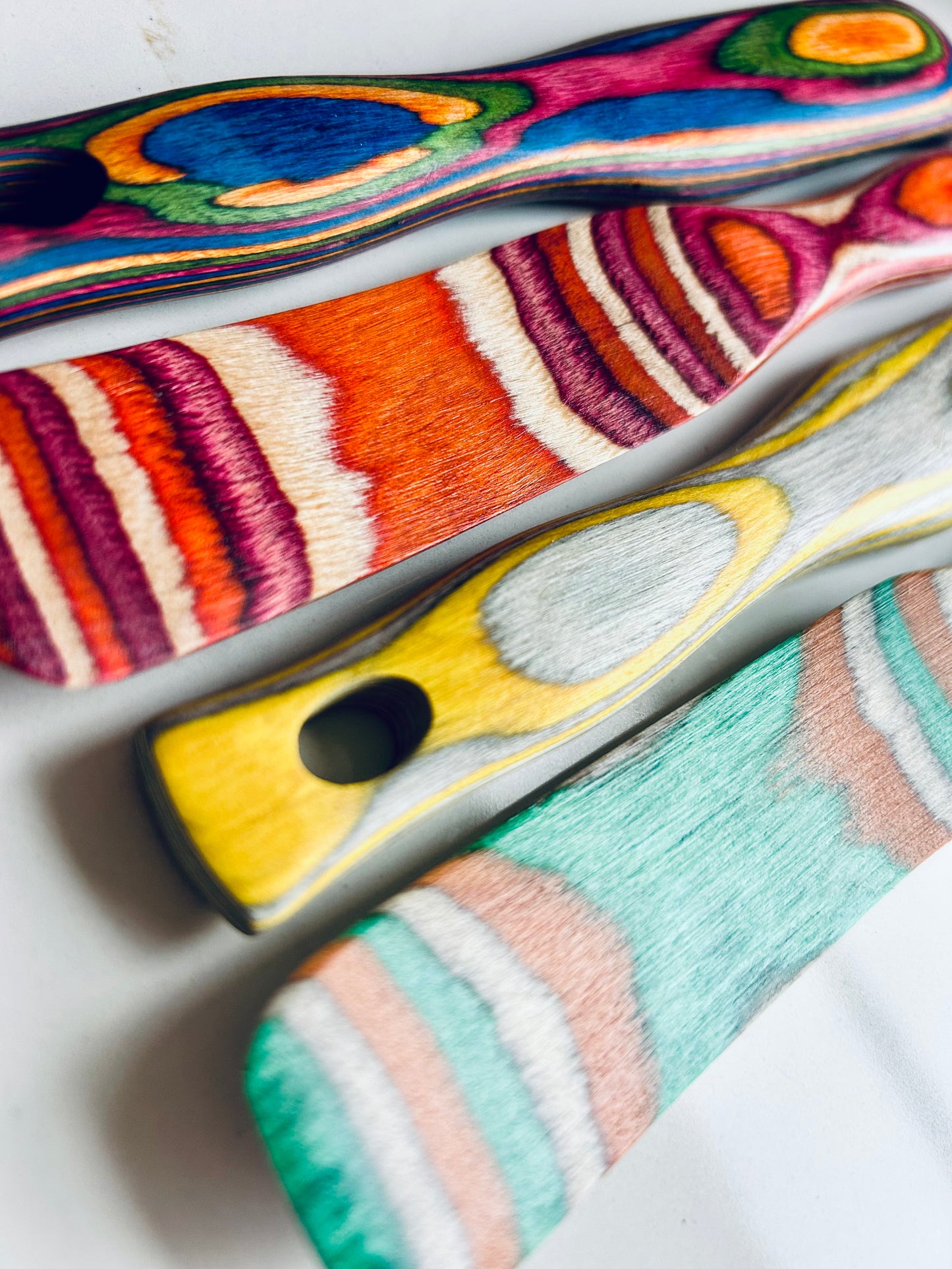 Colourful Wooden Compact Spurtle Spatulas - Naturally Dyed - handy mixing and spreading tool