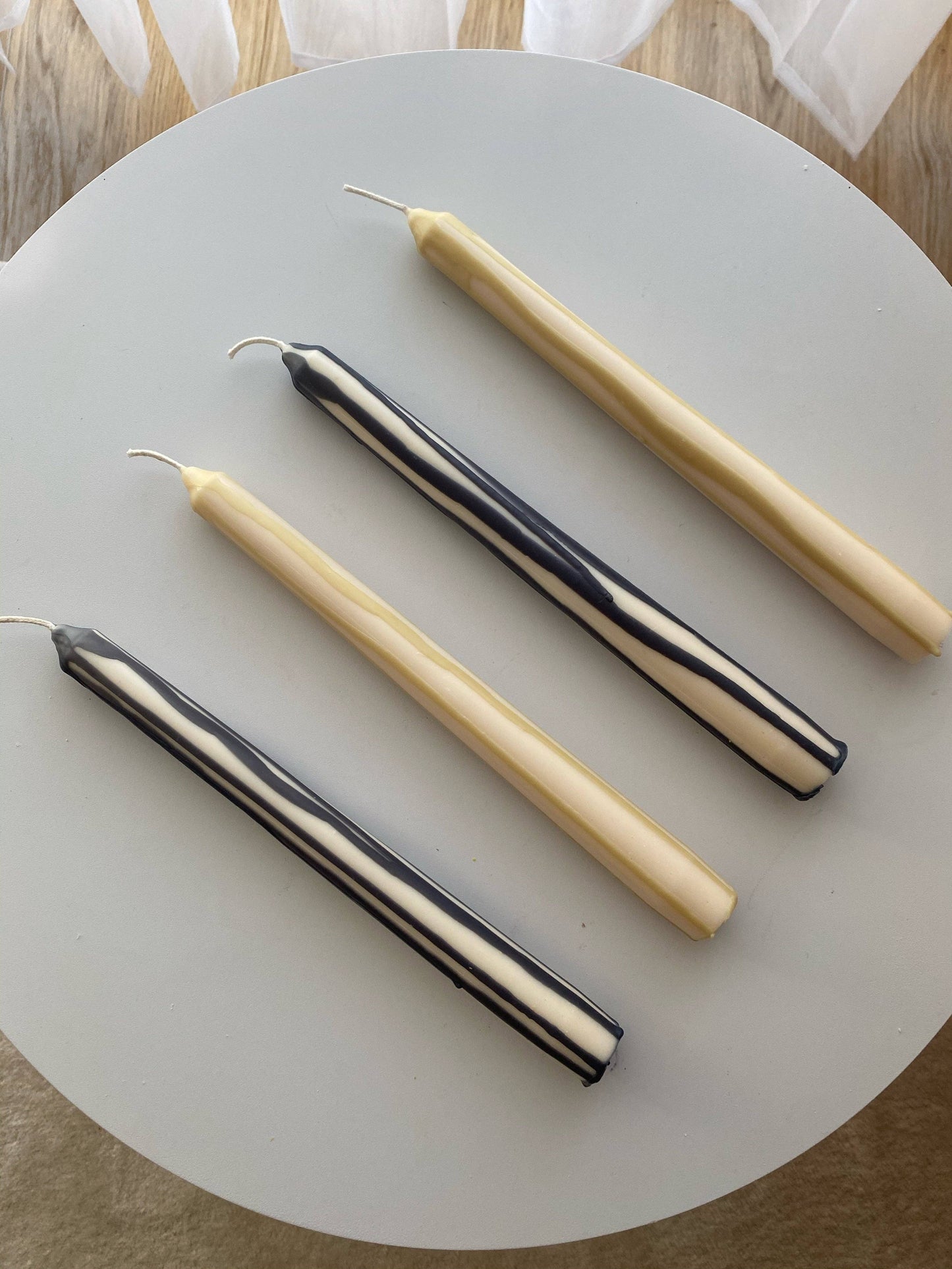 Charcoal Abstract Drip Candle sticks Set. Vegan, Soy.