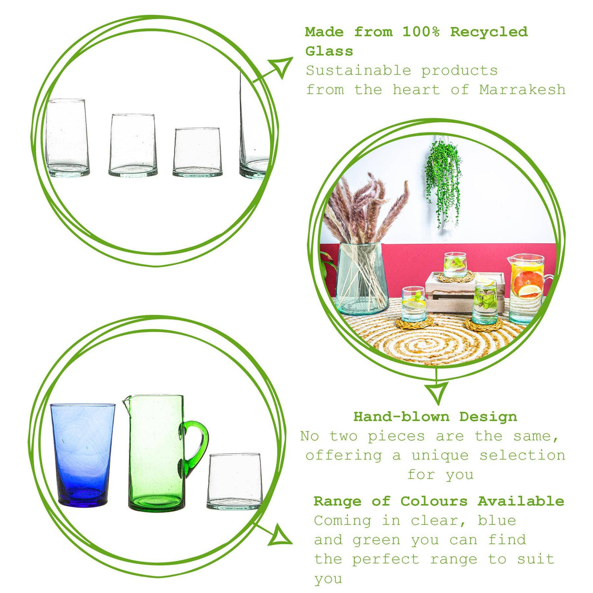 Recycled Moroccan Glass Tumbler - Clear Green