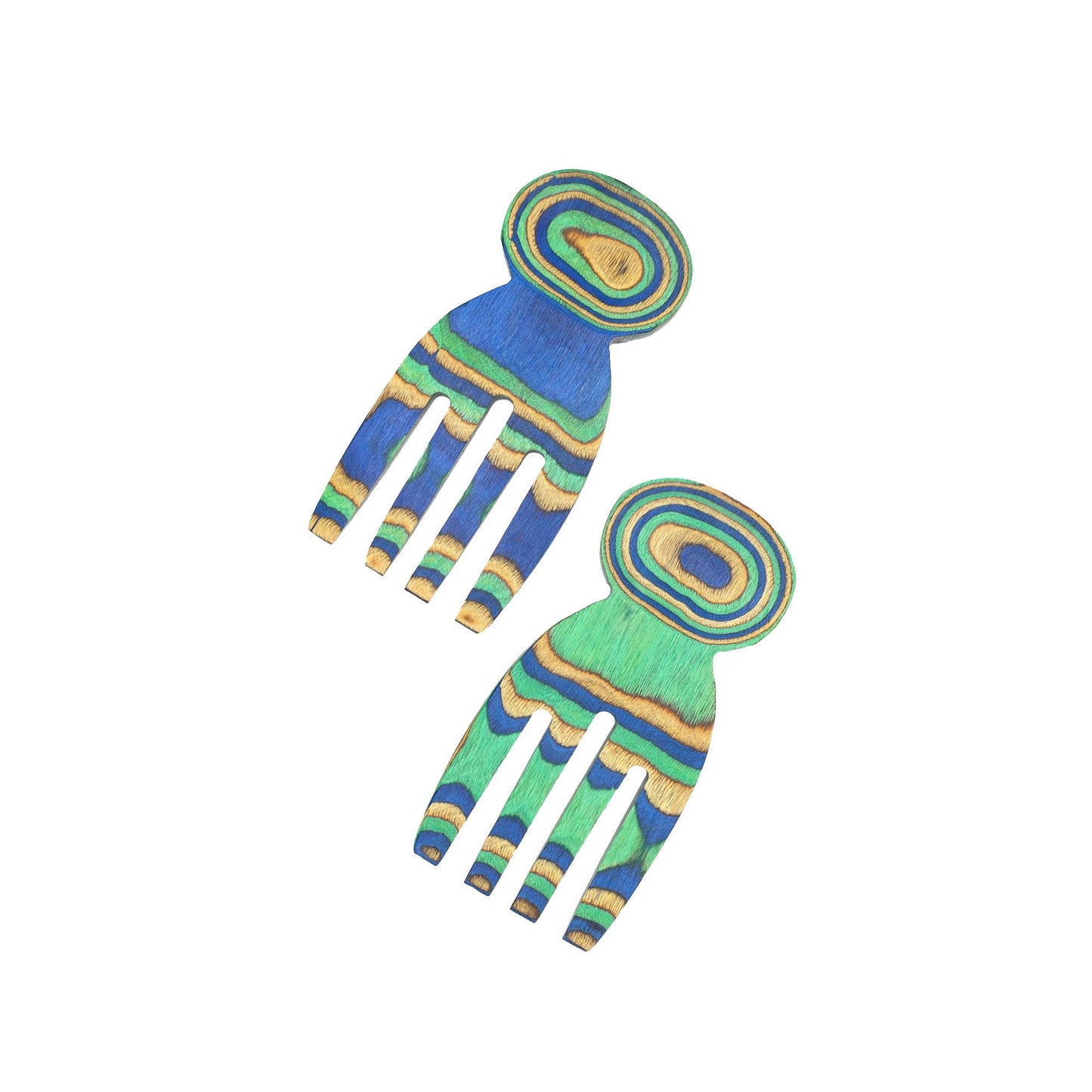 Wooden Peacock Salad Hands - set of 2
